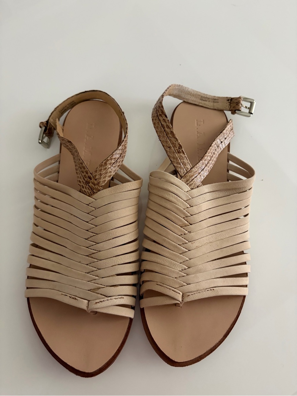 L.A.M.B. Beige Woven Strappy Women’s Sandals